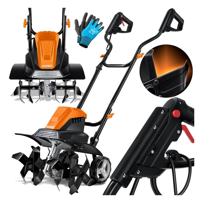 Masko Elektromotor Hacke 1500 Watt 45 cm Arbeitsbreite 20 cm Arbeitstiefe Bodenhacke Kultivator Gartenfräse Elektrische Hacke klappbarer Griff Metallgehäuse Transporträder