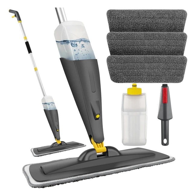 Homgif Spray Mop 135cm - Scopa Lavapavimenti a Spruzzo - 550ml - 3 Tamponi Ricambio - Casa Cucina Legno - Grigio