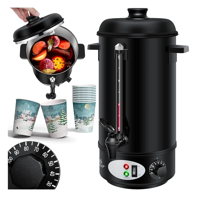 Kesser Glühweinkessel 8L Edelstahl inkl. 10x Becher Glühweinkocher mit Thermostat Heißgetränkeautomat Wasserkocher Heißwasserspender Einkochautomat Niveanzeige