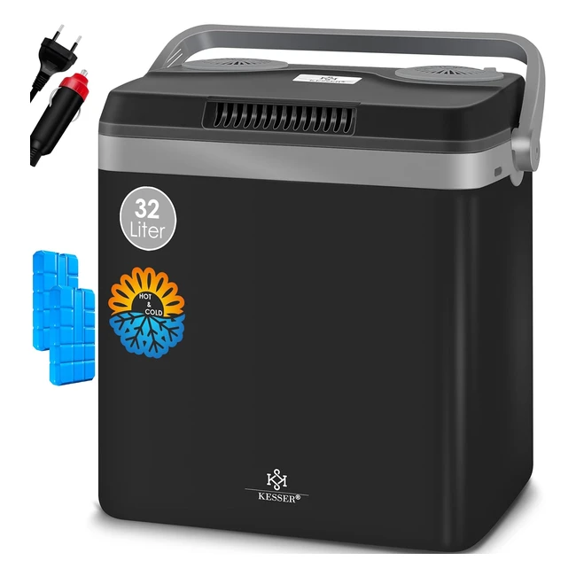 Kesser 32 Liter Kühlbox kühlt und heizt Thermoelektrische Kühlbox 12 Volt und 230 Volt Mini-Kühlschrank für Auto und Camping Energieeffizienzklasse A 32 Liter Schwarz/Grau