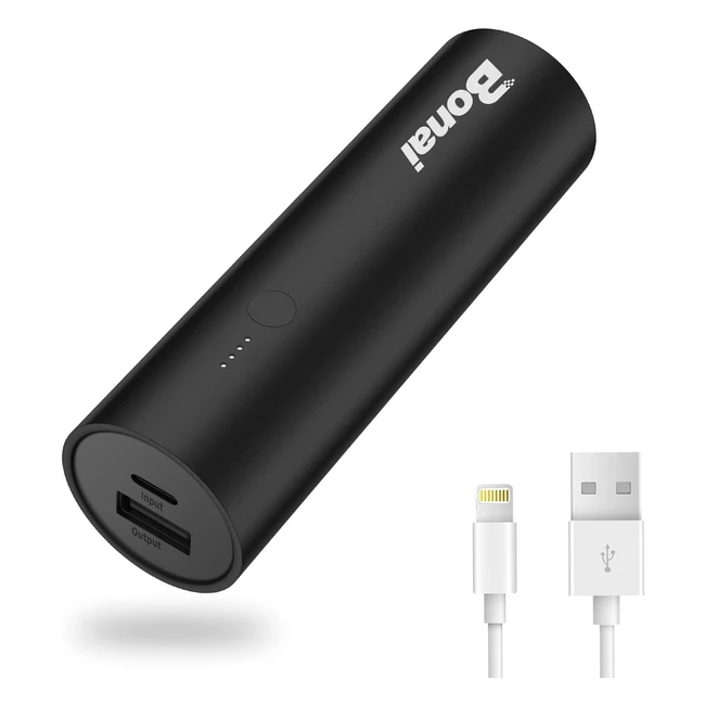 Bonai 5800mAh Portable Charger Power Bank for iPhone 11 12 13 14 XR X 8 7 6 SE Series - UltraCompact & Fast Charging - Black