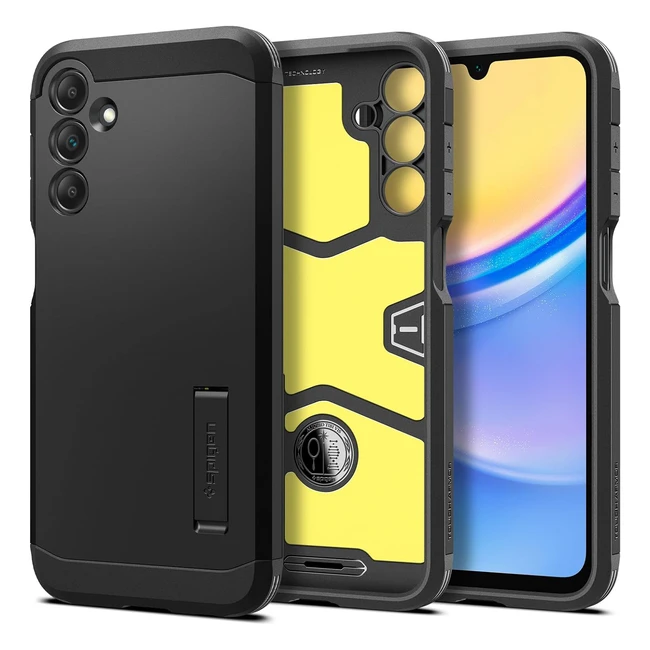 Coque Spigen Tough Armor pour Samsung Galaxy A15 4G et 5G - Noir - Double Couche - Anti-choc - Kickstand - Rebords Surelevés