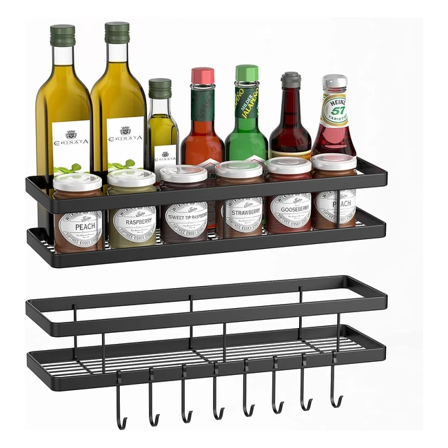 Mensola da Cucina Acciaio al Carbonio Mreechan PortaspezieDoppio Strato Organizer con 8 GancioPorta Utensili da Parete da Muro