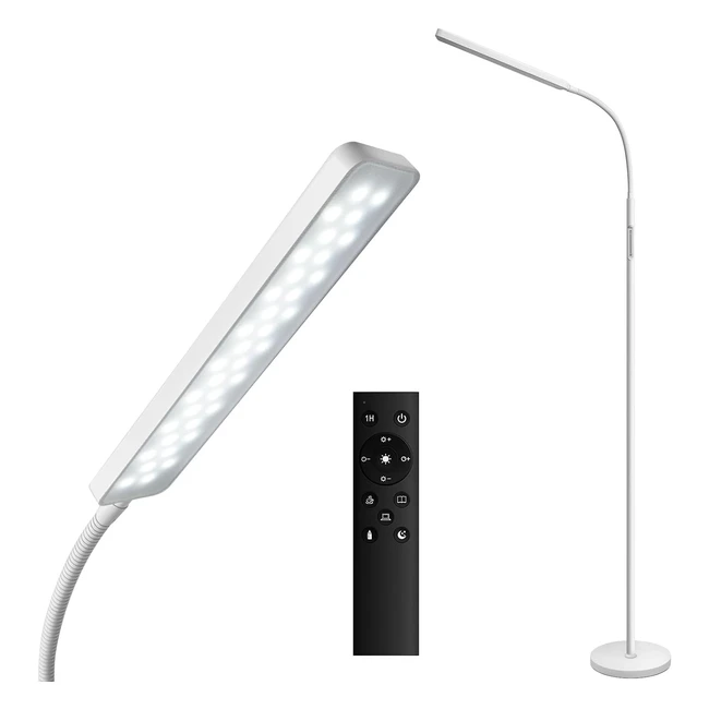 Lámpara de Pie LED Regulable 10W 4 Temperaturas de Color - Control Táctil y Remoto - Temporizador 1h - Blanco
