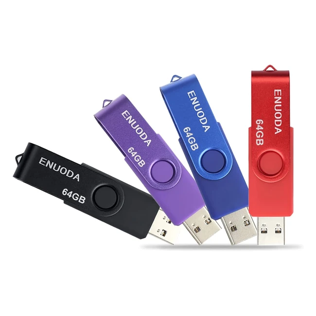 Enuoda Clé USB 64 Go Lot de 4 Flash Drive Stockage Rotation Disque Mémoire Stick LED Rouge Noir Bleu Violet