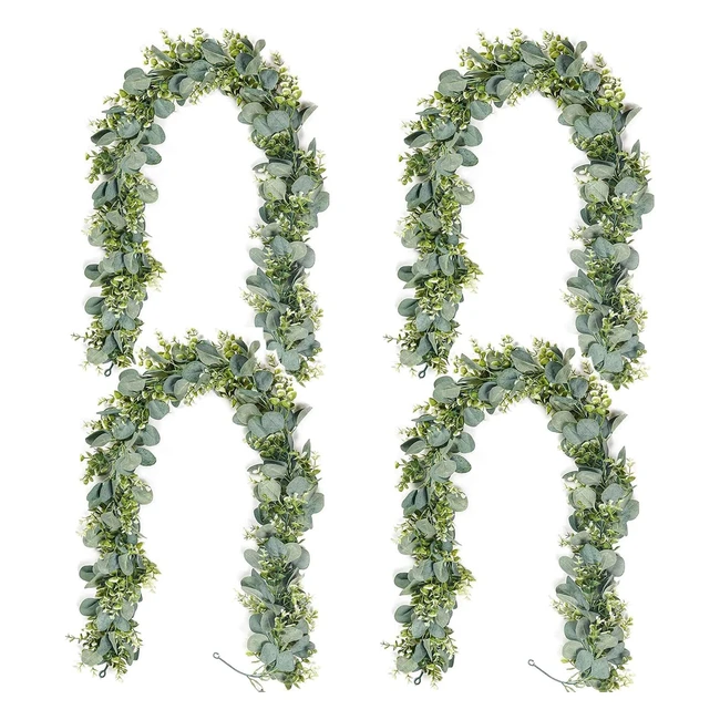 Handmade Eucalyptus Greenery Garland 4pcs - Realistic Fake Boxwood Vine - Wedding Table Decor