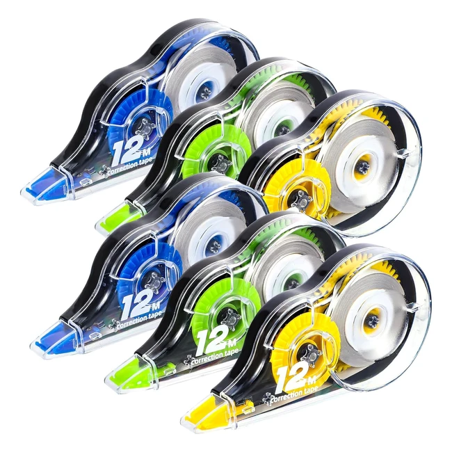 Yoosso 6 pezzi bianchetto a nastro 12m x 5 mm - Correttore a nastro scolorina - Ideale per studenti e impiegati