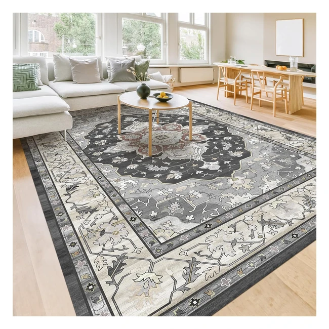 Tappeto Vintage Homfine Grigio 200x300cm Lavabile in Lavatrice Antimacchia