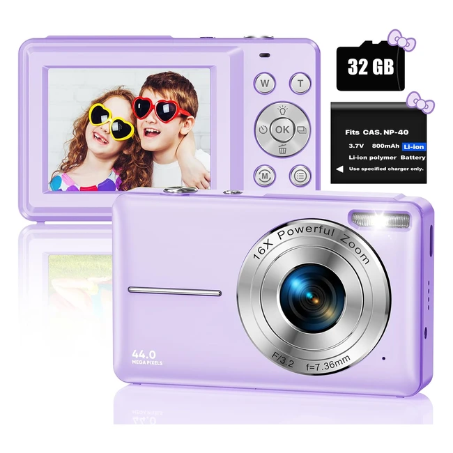 Cámara Digital Compacta 1080p 44MP HD Zoom 16x Tarjeta SD 32GB Recargable