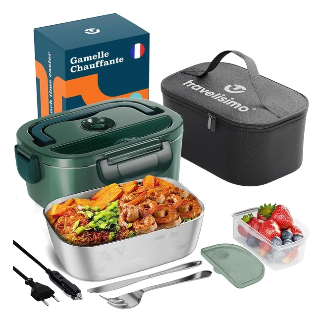 Gamelle Chauffante 80W - Repas Chauds 3 en 1 - Acier Inox - Travelisimo