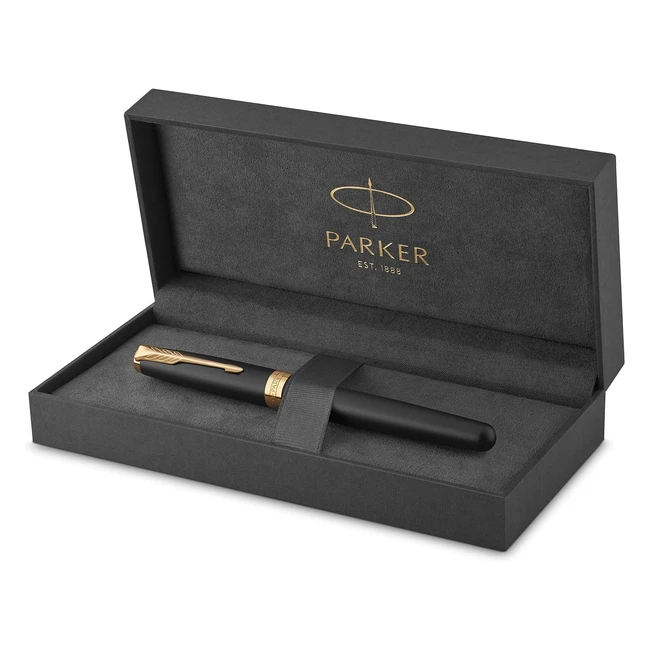 Penna Rollerball Parker Sonnet Lacca Nera Opaca Bordo Dorato Inchiostro Nero Punta Fine