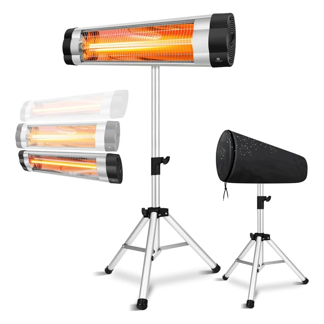 Kesser Infrarot-Heizstrahler Terrassenheizung mit 3 einstellbaren Temperaturstufen höhenverstellbares Teleskopstativ Wickeltischheizung Terrassenheizung Quarzheizung 2500 W mit Fernbedienung
