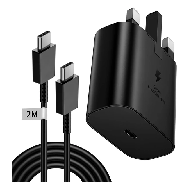 25W Samsung Fast Charger PD 30 + 2M USB C Cable | Compatible with Galaxy S23 S22 S21 | Super Fast Charging