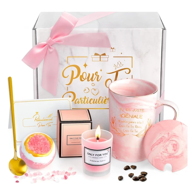 Coffret Cadeau Femme Rose Marbré - Tasse en Céramique & Bougie à l'Huile Essentielle de Rose
