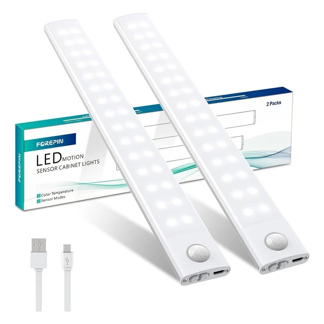 Lampe de placard LED rechargeable lot de 2 - 60 LED sans fil - Dimmable - Détecteur de mouvement