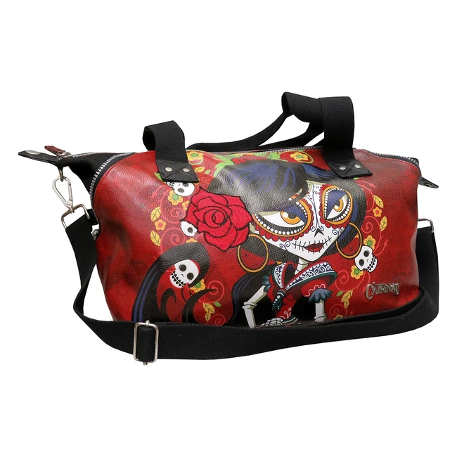 Bolso Catrinas Rojo Ampliable Calaveras Flores Nylon CYP Brands