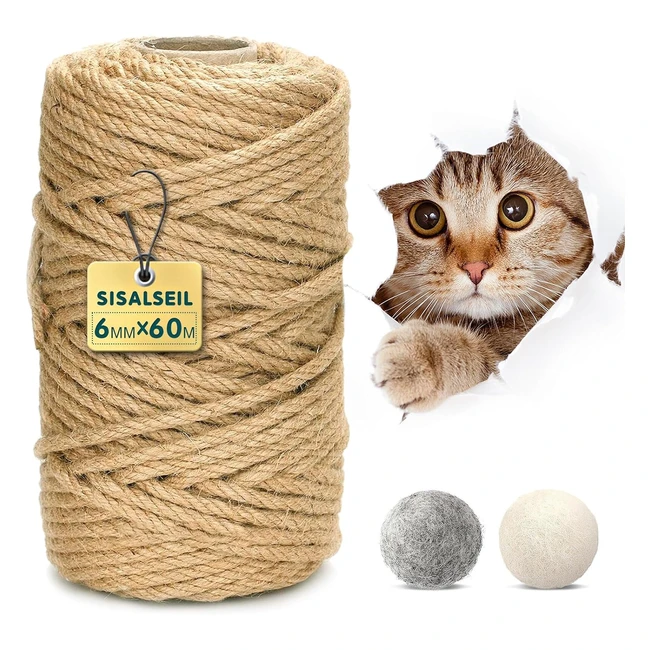 Corde arbre chat 6mm 60m en sisal naturel pour arbre chat - Résistant et durable
