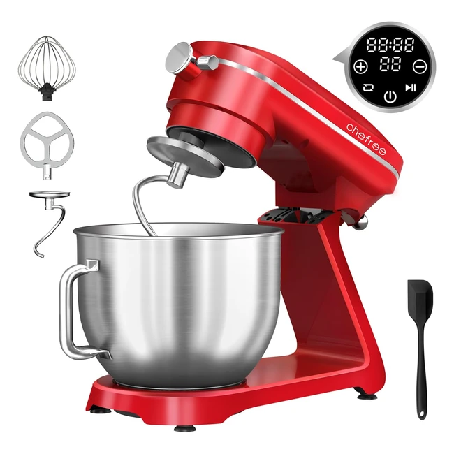 Chefree Batidora Amasadora Multifunción 1800W 10 Velocidades Rotación Planetaria Robot Cocina Bol 7L Gancho Repostería Batidor Mezclador Cuerpo Metal Rojo M500