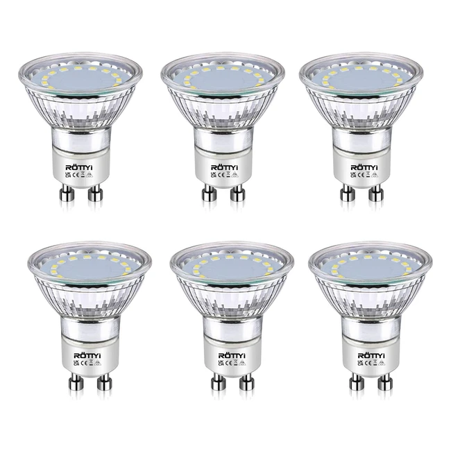 Rottyi GU10 LED Bulbs 6-Pack Daylight White 6500K 50W Halogen Spotlight Equivalent 4W 400LM Energy Saving Light Bulbs