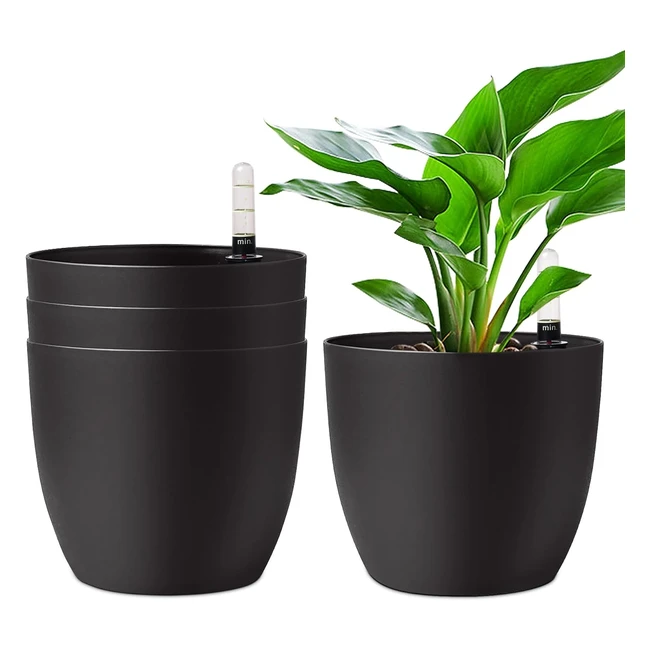 Vaso Autoirrigante Nero Plastica 18 cm Set 4 Fioriere Giardino Interno Esterno