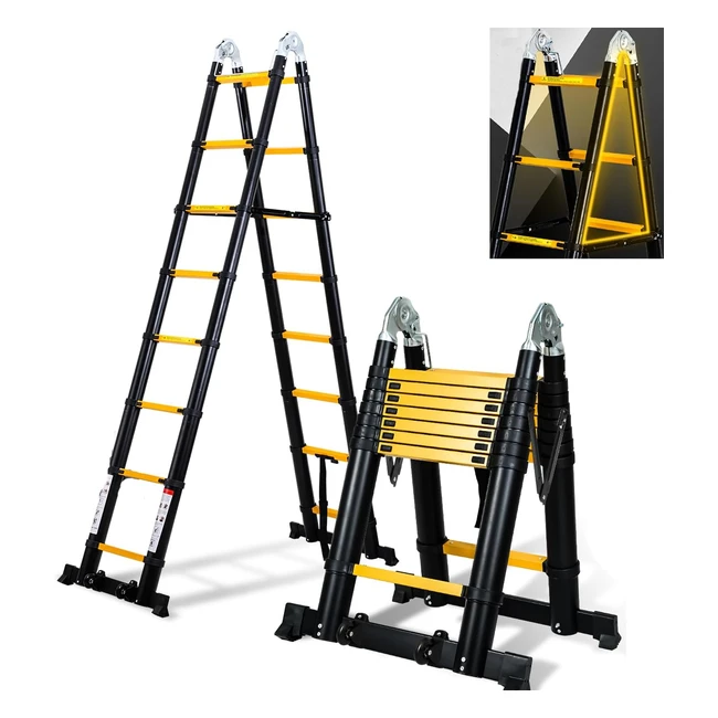 Scala Telescopica Alluminio Cecaylie 5m 2525 Nero Giallo Antiscivolo 150kg
