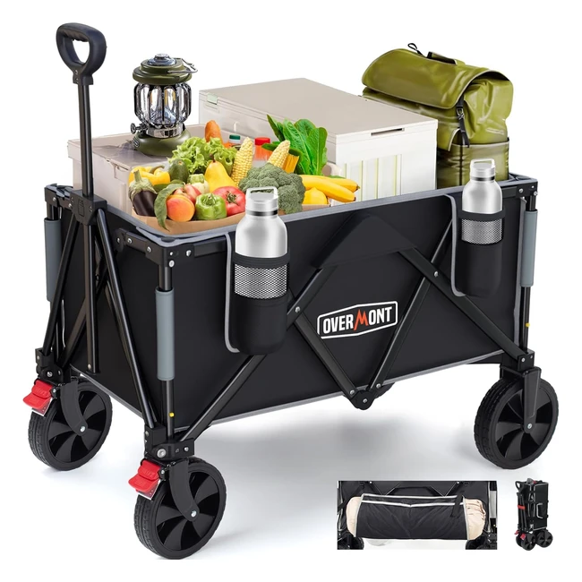 Overmont Carrello da Giardino Pieghevole 150L 120kg Allterrain - Tasche Laterali