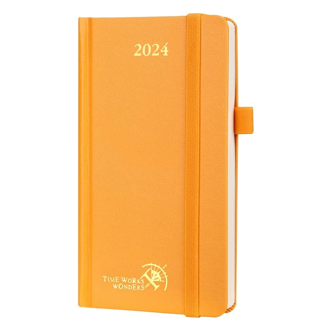 Agenda de poche 2024 165 x 9 cm - Petit planner semainier - Jan 2024 à Dec 2024 - Couverture rigide - FSC - Orange