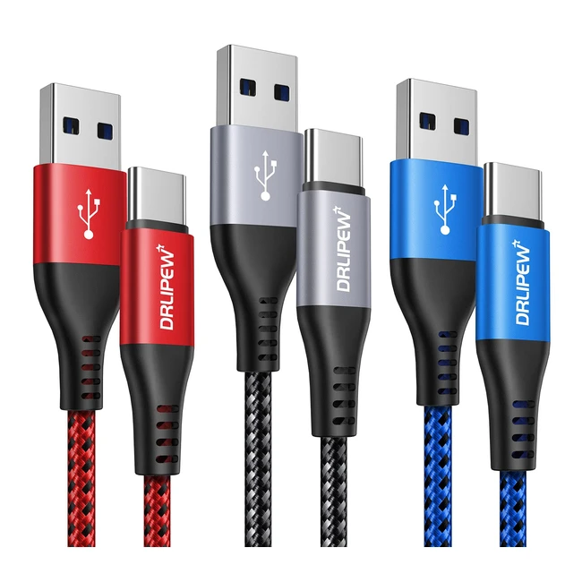 3-Pack 3m USB C Charger Cable Fast Charging Braided for Samsung Galaxy S20 S21 S22 S23 S10 S9 S8 A20e A50 A51 A70 A71 PS5 Switch Huawei P40 LG Google Pixel