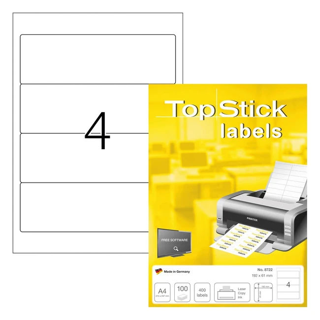 Etiquetas Autoadhesivas Topstick 8722 A4 192x61mm 100 Hojas - Impresoras Inkjet y Láser