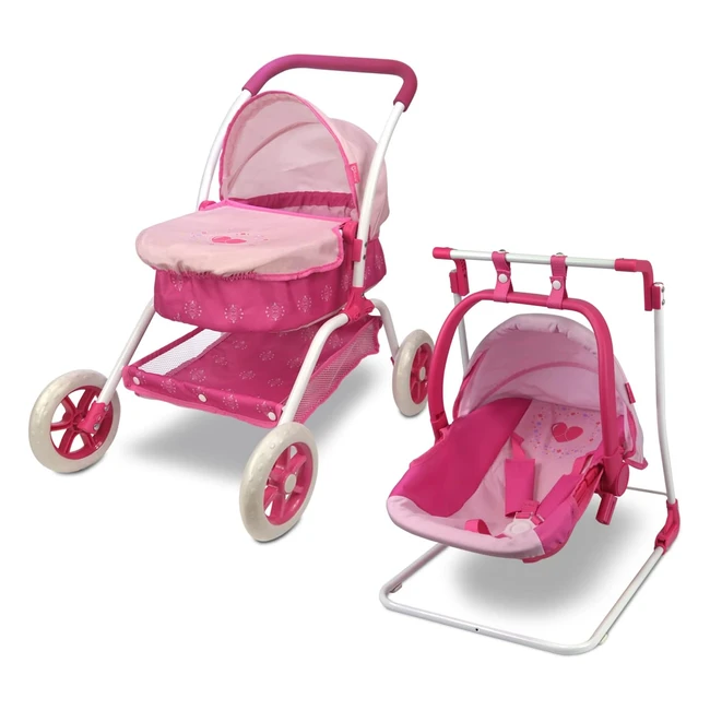 Anivia Cochecito de Muñecas 8 en 1 - Rosa - Para Niños de hasta 14 Pulgadas