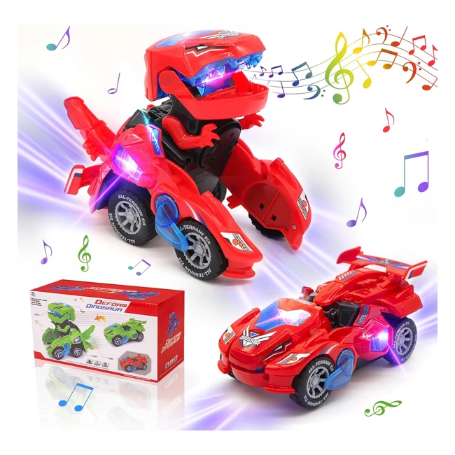 Auto Giocattolo Dinosauri Trasformabile Telecomandata LED Musica Rosso