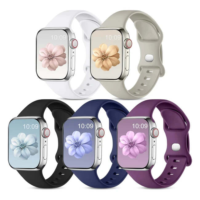 Cemika 5 Pack Soft Silicone Sport Strap for Apple Watch 40mm 38mm 41mm - Series 9 8 7 6 5 - Women Men