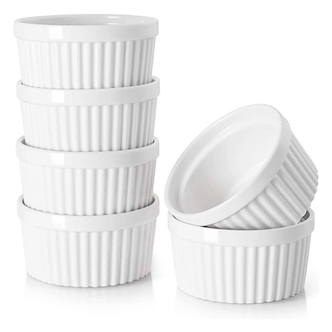 Lot 6 Ramequins Porcelaine 120ml - Idéal pour Creme Brulee, Soufflés, Muffins - Résistant au Four et Lave-vaisselle