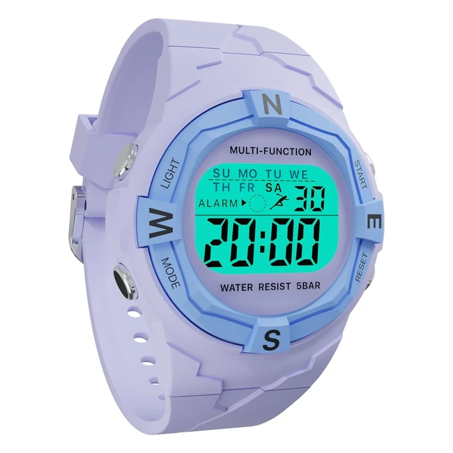 Montre numérique étanche 50m pour enfants Rziawssa - Adapté de 4 à 14 ans - LED, chronomètre, calendrier