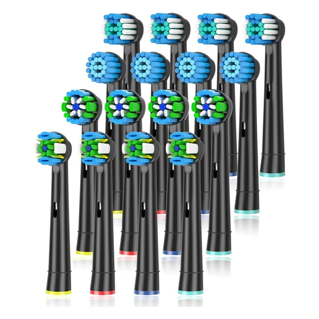 Qitizu Toothbrush Head Compatible with Braun Oral B Electric Toothbrush 16pcs Black