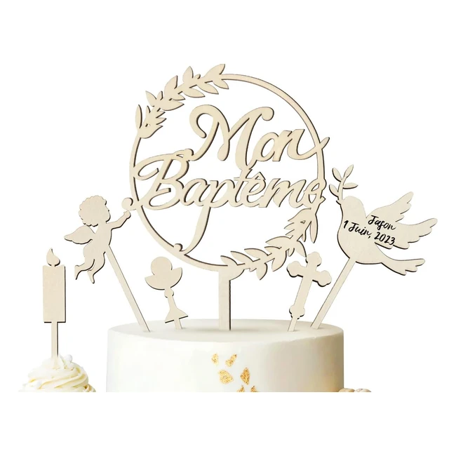 Décoration Gâteau Bois Izoel Baptême Garçon Fille Cake Topper Communion