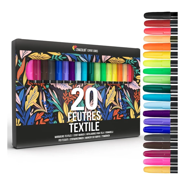 Zenacolor 20 Marqueurs Feutre Textile NonToxique Indélébile Pointe Fine