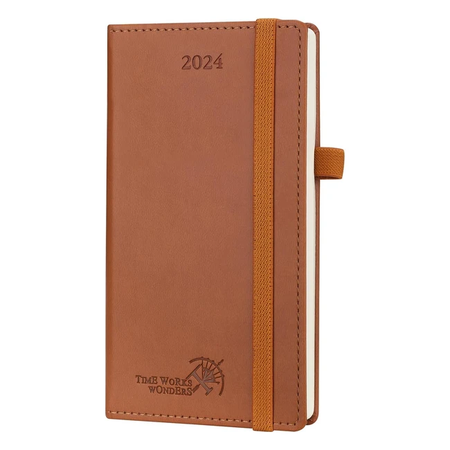 Agenda de poche 2024 semainier 165 x 9 cm - Janv/Déc 2024 - Couverture rigide - Marron