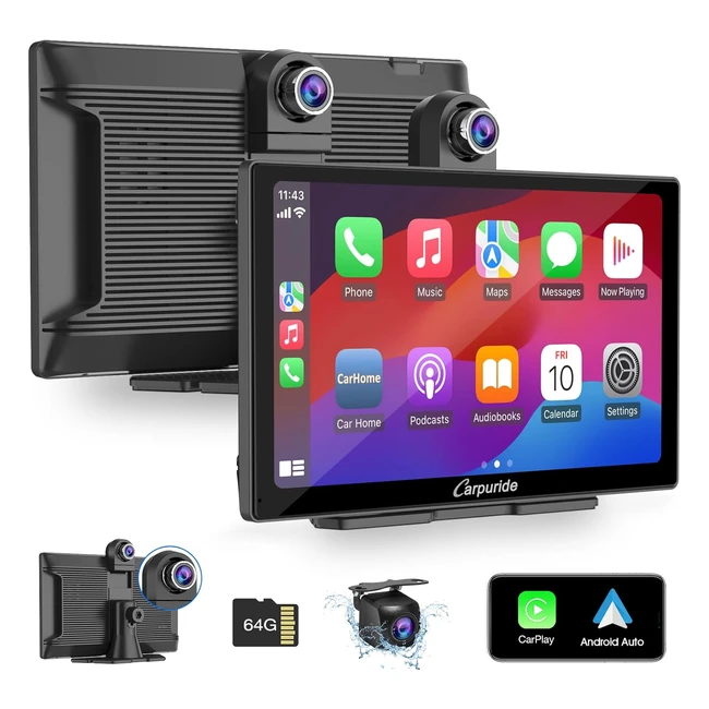 Carpuride W905 Inalámbrico CarPlay Android Auto 9 Pantalla Táctil 4K Cámara Frontal Trasera