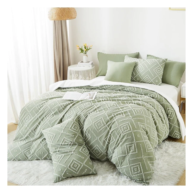 Sedefen Housse de Couette 220x240 cm Beige Tufte Bohème Parure de Lit 2 Personnes Adulte Ado Shabby Chic Broderie Boho