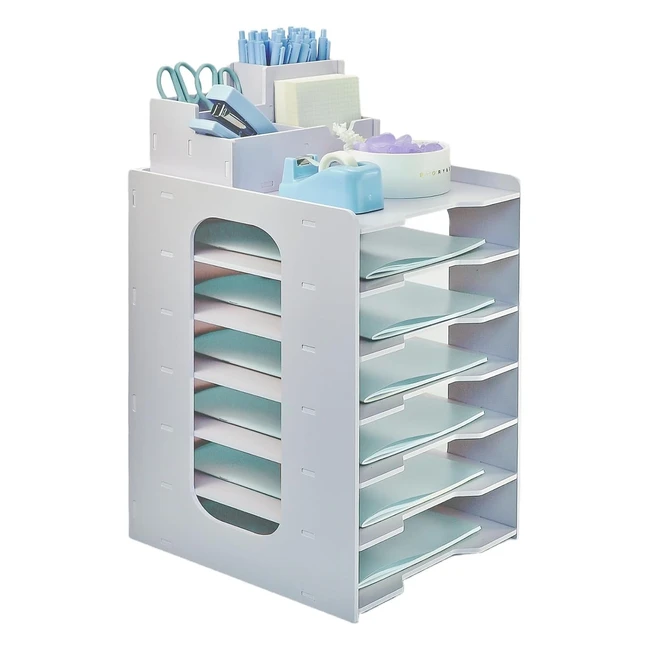 Organizador escritorio A4 niveles 7 bandejas metalicas malla portalapices archivos oficina hogar