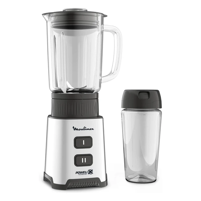 Mini Mixeur Compact Moulinex 400W Powelix - Lames Amovibles - 2 Vitesses - Verre Tritan - Pulseo LM17GD10