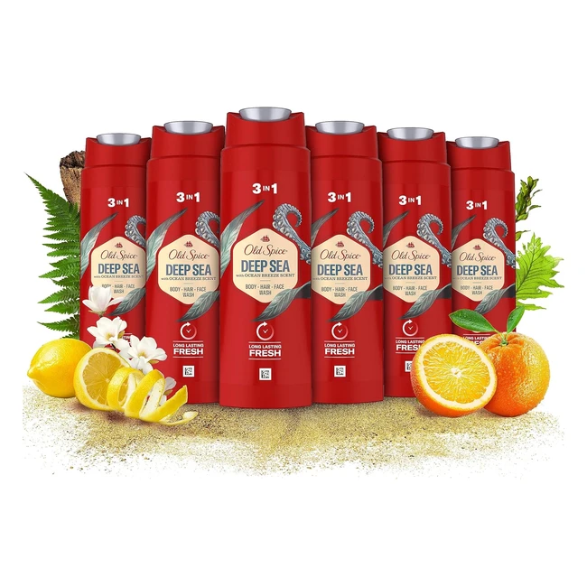 Old Spice Deep Sea Shower Gel 250ml x 6 - Men's Body Wash & Shampoo
