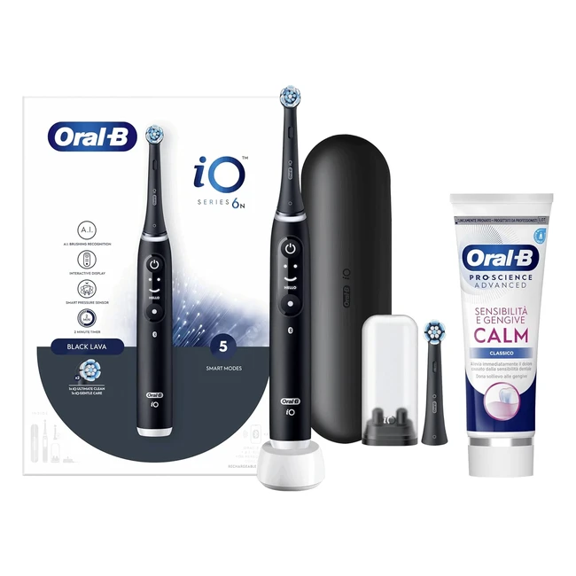 OralB Spazzolino Elettrico Ricaricabile IO6 Nero - Sensibilità e Gengive Calm 75ml