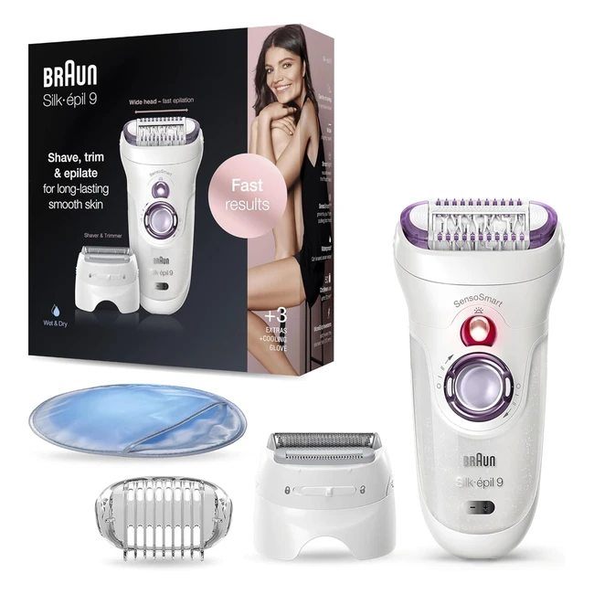 Braun Silkpil 9 Epilator 40 Tweezers Electric Shaver Trimmer - White