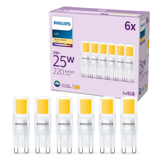 Philips Pack de 6 Ampoules LED G9 25W Blanc Chaud Non Dimmable - Économies d'Énergie