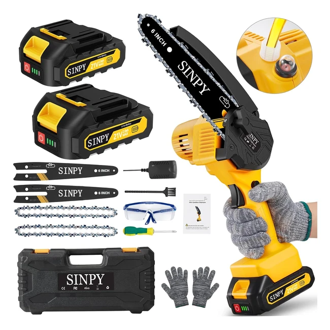 Mini Motosierra Bateria 6000 mAh - 6 Pulgadas - Bloqueo Seguridad - Cadena Acero - Engrasador Automatico