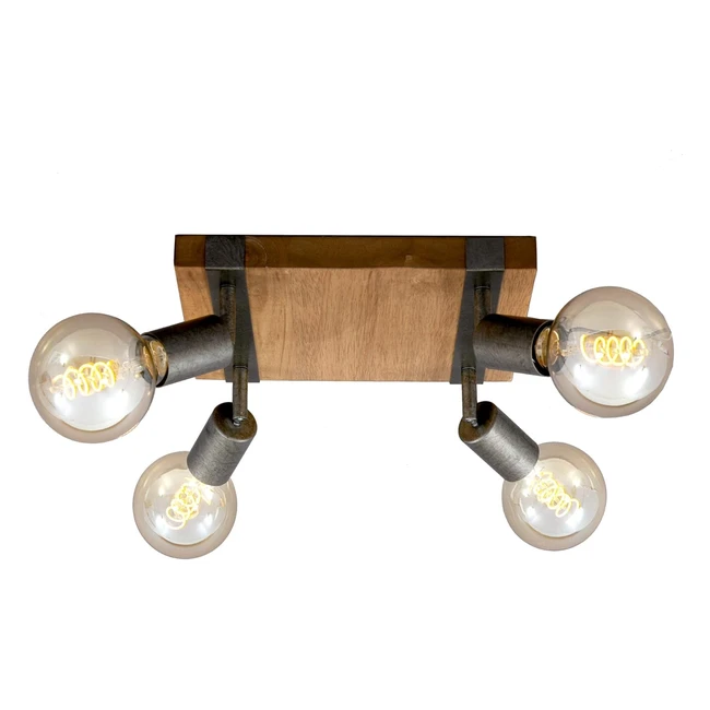 Foco de Techo Retro Vintage Briloner Leuchten 4x E27 Metalmadera Gris Metálico