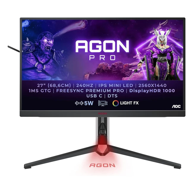 AOC AGON AG274QZM 27 Inch QHD Mini LED Gaming Monitor 240Hz 1ms GTG IPS HDR1000 KVM Height Adjustable USB Hub