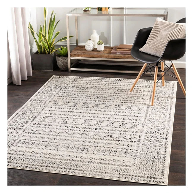 Surya Tokyo Geometric Rug Scandi Area Rugs 150x213cm Offwhite Easy Care Pile